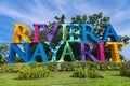 Closeup of colorful Riviera Nayarit sign in a daytime