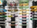 Closeup of colorful skateboards in a sports goods store in wuhan city