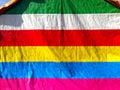 Closeup of colorful tarps for pitching a tent outdoors. Strong, flexible, waterproof material Royalty Free Stock Photo