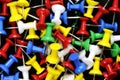 Closeup of colorful thumbtacks