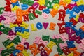 Closeup of colorful wooden letters forming the word LOVE on the table Royalty Free Stock Photo