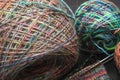 Closeup of colourful handspun and handdyed sock yarn Royalty Free Stock Photo