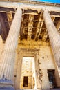 Closeup of columns of the ancient Greek Acropolis