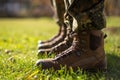 Closeup of combat boots of the German Army Bundeswehr in the grass