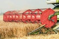 Closeup Combine harvesting a wheat field. Combine working Royalty Free Stock Photo