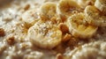 Closeup of a comforting bowl of oatmeal with bananas and nuts