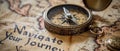 A Closeup Of A Compass On A Vintage Map With The Phrase Navigate Your Journey