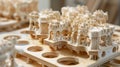 Closeup of a complex prototype model made up of multiple components that have individually designed and assembled using