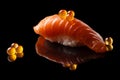 Closeup composition of fresh salmon sashimi sushi with caviar