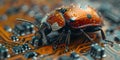 Closeup of computer bug on microchip symbolizing the threat of software vulnerabilities and bugs in
