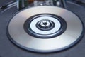 Closeup of computer DVD drive with a disk Royalty Free Stock Photo