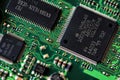 A closeup of electronic components on circuit board