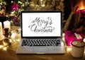 Closeup of computer laptop on Christmas day Royalty Free Stock Photo