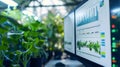 A closeup of a computer screen displaying graphs and data charts as the scientist tracks the temperature humidity and Royalty Free Stock Photo