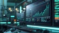 A closeup of a computer screen in a microfactory control room showing realtime market trends and demand patterns