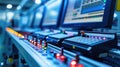 Closeup of a computerized system controlling the production process in the microfactory showcasing the use of advanced