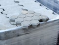 Closeup of concrete tiles floor for the renovation of city sidewalks Royalty Free Stock Photo