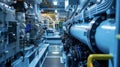 A closeup of the container ships engine room showcases new technologies that allow for reduced emissions and improved Royalty Free Stock Photo