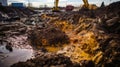 Closeup of contaminated soil with hazardous industrial waste