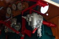 Closeup control valve of steam locomotive. Directional valves allow steam to flow through the steam locomotive engine drive system