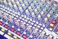 Closeup of the controls on an audio mixing console. Royalty Free Stock Photo