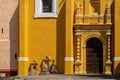 Closeup of the Convent of San Gabriel Arcangel door entrance in Cholula, Mexico