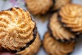 Closeup of cookies on a plate. Tasty biscuit. Sweet dessert. Delicious cookie food