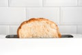 Closeup cooking bread with toaster on counter bar kitchen in morning