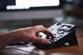 Closeup of a corporate business man making a telephone call to a colleague, partner or client. A company employee, male Royalty Free Stock Photo