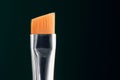 Closeup cosmetic makeup brushes dark background copy space