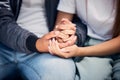 Closeup couple, man and woman holding hands for love, care and trust of partner, quality time and romance. People Royalty Free Stock Photo