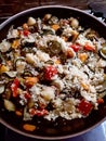 Closeup of courgettes, carrots, peppers, onion, aubergines and garlic cut ready to be cooked Royalty Free Stock Photo