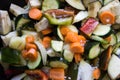 Closeup of courgettes, carrots, peppers, onion, aubergines and garlic cut ready to be cooked Royalty Free Stock Photo