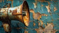 A closeup of a cracked and rusty megaphone symbolizing outdated communication methods in the office Royalty Free Stock Photo