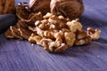 Closeup of cracked walnuts Royalty Free Stock Photo