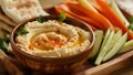 Closeup of a creamy and satisfying hummus dip garnished with a sprinkle of smoky paprika and a drizzle of olive oil