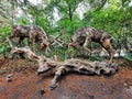 Closeup of creative deer sculptures in a green forest Royalty Free Stock Photo