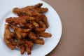 Crispy fried checken feet on white plate Royalty Free Stock Photo