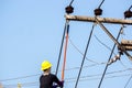 Electricians working to repair the power line