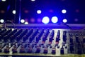 Closeup and crop of knobs with button of sound music mixer control panel Royalty Free Stock Photo