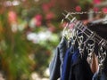 Closeup crop on washed cloth hanged dried with stainless steel utensil hanging outdoor