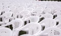 White plastic chairs put on lined in rows for students in the graduation ceremony Royalty Free Stock Photo