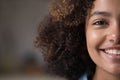 Closeup cropped front half face view of beautiful African girl