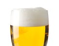 Closeup cropped mug of beer with foam isolated on white
