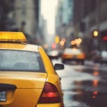 Closeup cropped view from back on taxi car under rain. Generative AI Royalty Free Stock Photo