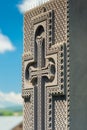 Closeup cross stone carving khachkar armenian