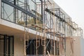 Closeup crowd of steel scaffolding set up at construction site