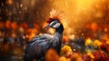 Closeup crowned crane with blurred background