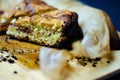 Closeup on a crumb cake stuffed with strawberry marmalade Royalty Free Stock Photo