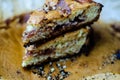 Closeup on a crumb cake stuffed with strawberry marmalade Royalty Free Stock Photo